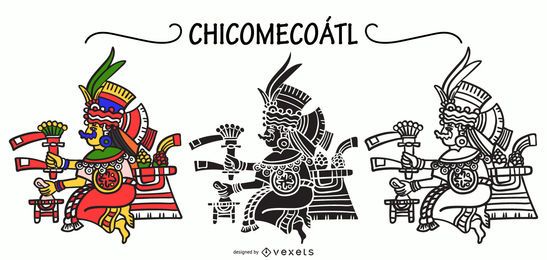 Chicomecoatl aztec god vector set