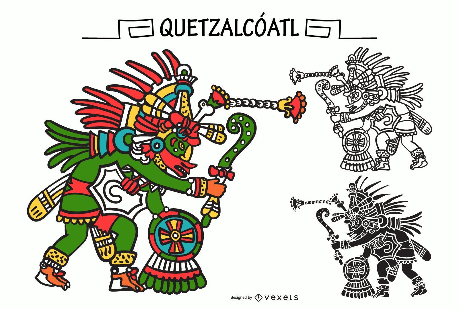 Conjunto de vetores de deus asteca Quetzalcoatl