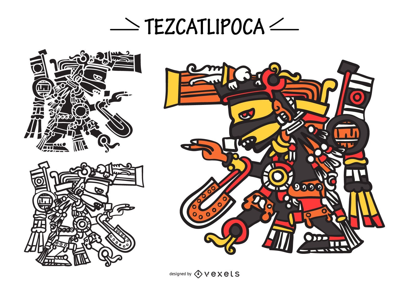 Conjunto de vetores de deus asteca Tezcatlipoca