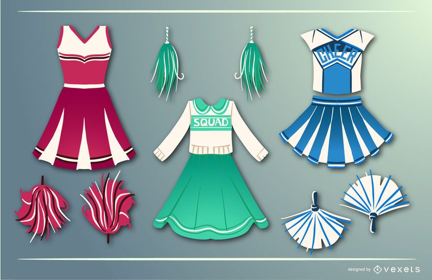 Conjunto de vectores de vestido de animadora Conjunto de vectores de vestido de animadora
