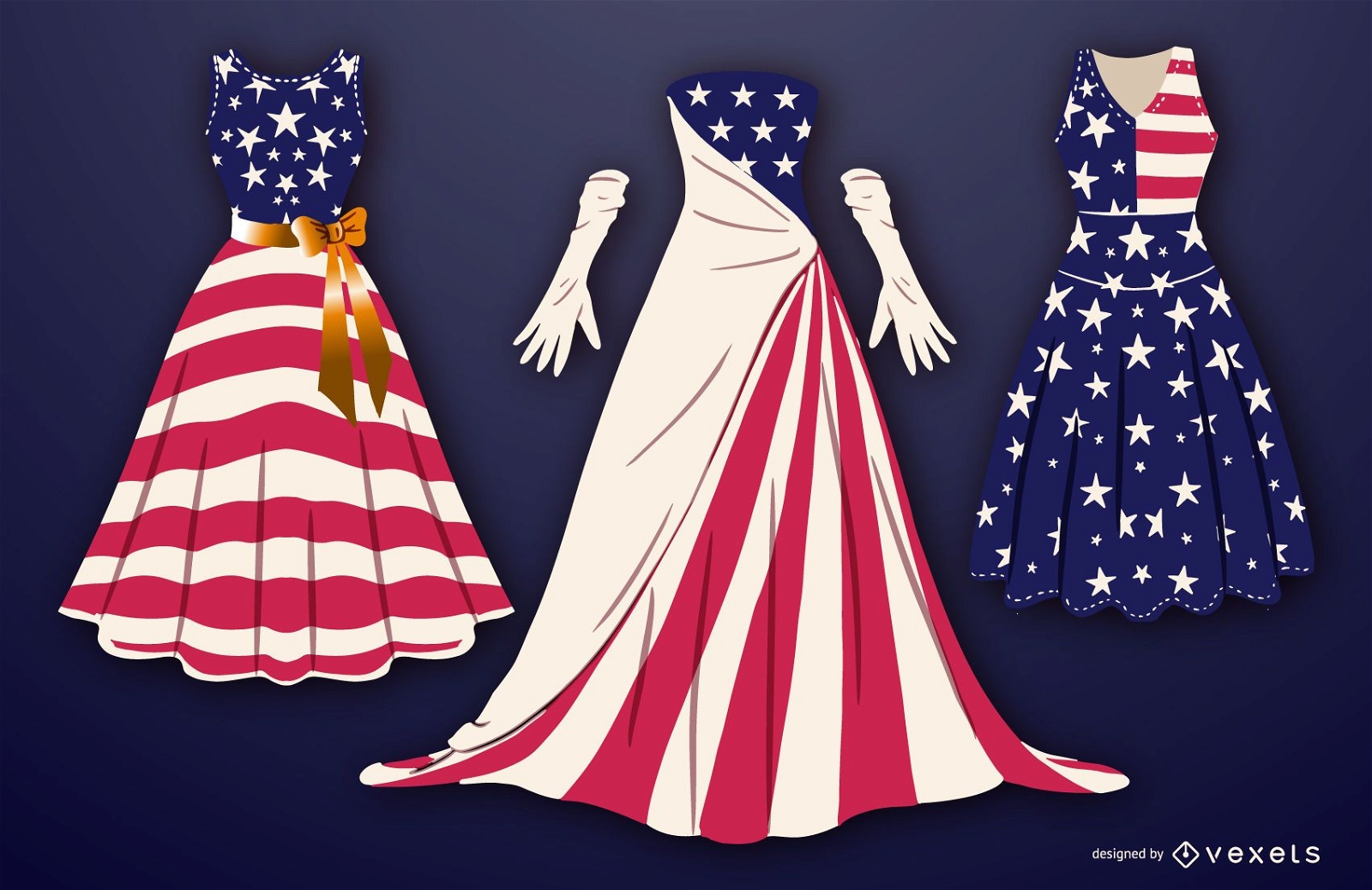 Conjunto de vetores de vestidos dos EUA