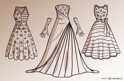 Usa Dresses Stroke Set Vector Download