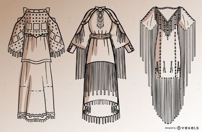 Conjunto de vestidos de nativos americanos