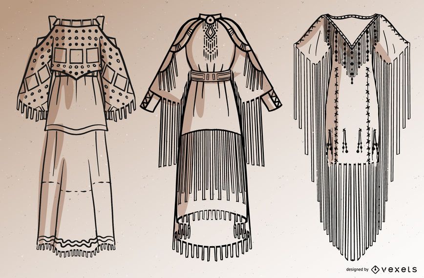 Conjunto de trazos de vestidos de nativos americanos Conjunto de trazos de vestidos de nativos americanos