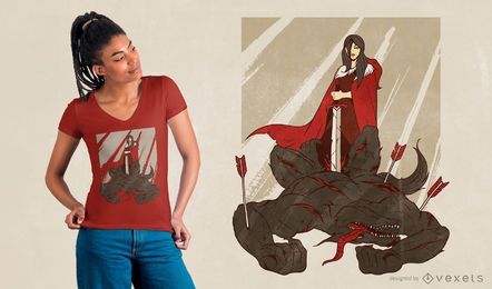 Diseño de camiseta de lobo con capucha roja Diseño de camiseta de lobo con capucha roja