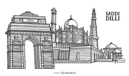 Diseño emblemático del edificio de la ciudad de Delhi