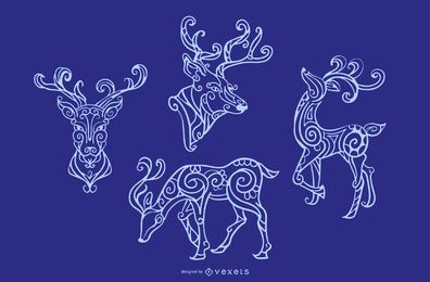 Ornamental Reindeer Stroke Design set Ornamental Reindeer Stroke Design set