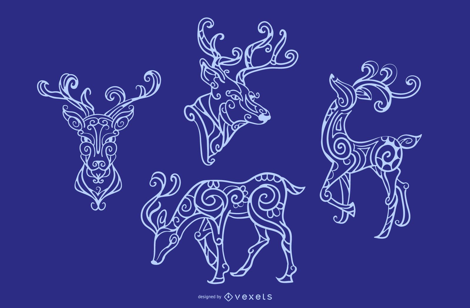 Ornamental Reindeer Stroke Design set