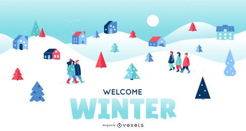 Ilustración de paisaje de invierno de bienvenida