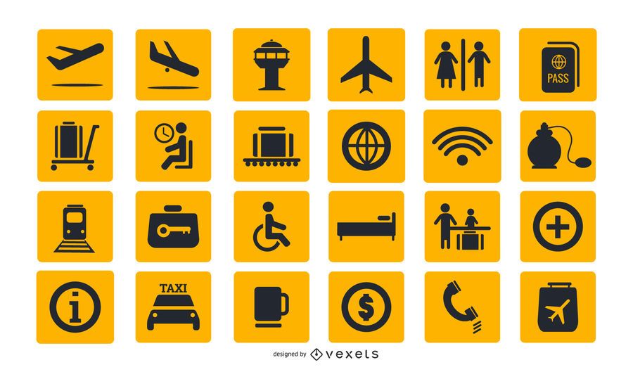 Airport signs icon collection Airport signs icon collection