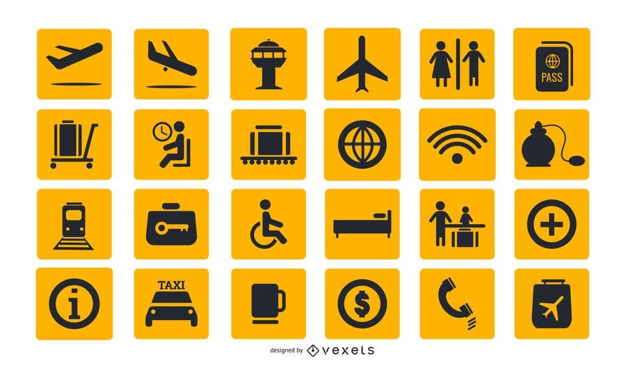 Colección De Iconos De Signos De Aeropuerto - Descargar Vector