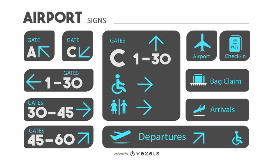 Conjunto De Diseño De Señalización De Aeropuerto Descargar Vector