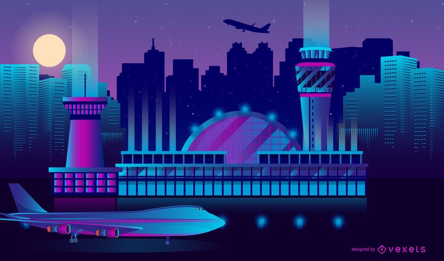 Neon Airport Skyline Design Neon Airport Skyline Design
