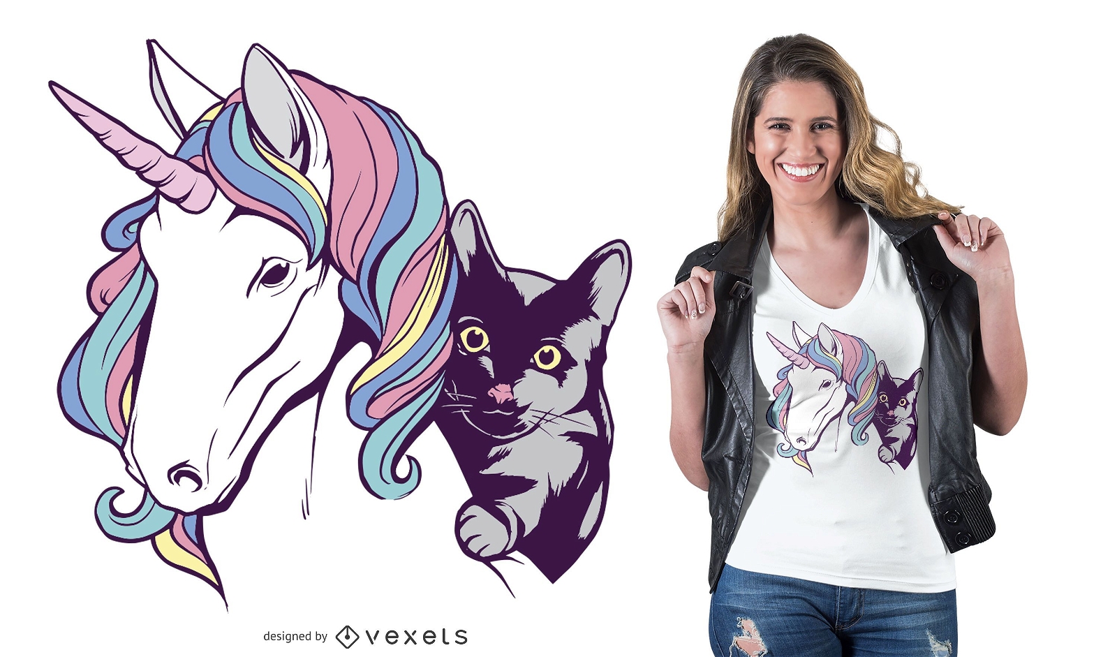 Unicorn and Cat T-shirt Design