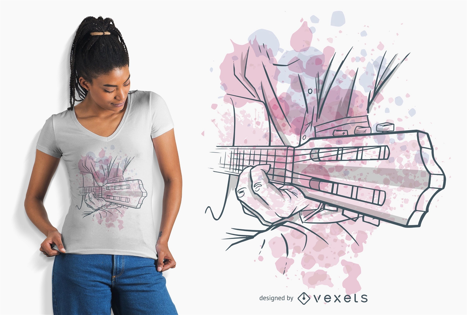 Guitar Playing Watercolor T-shirt Design