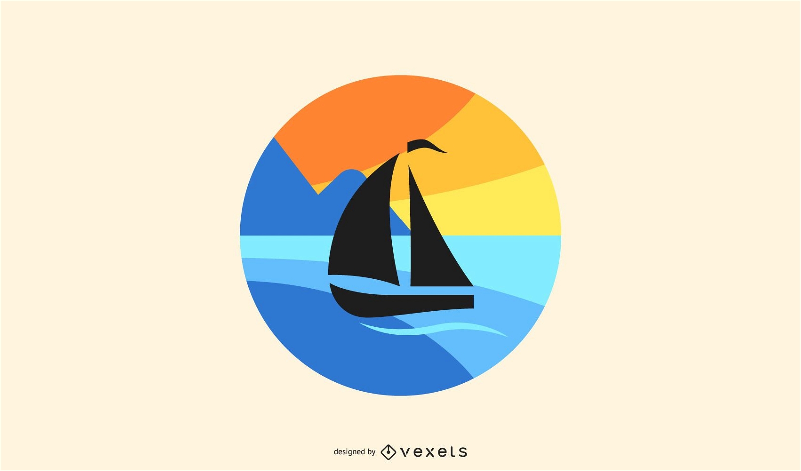 Sonnenuntergang Segelboot Logo Design