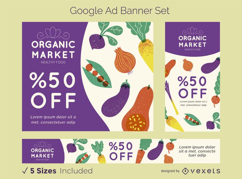 Conjunto de banner publicitario de mercado orgánico Conjunto de banner publicitario de mercado orgánico
