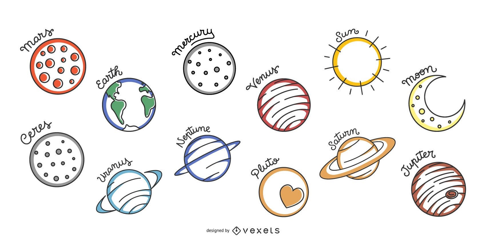 Solar system vector set