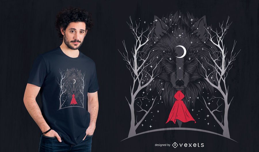 Diseño de camiseta de noche con capucha roja Diseño de camiseta de noche con capucha roja