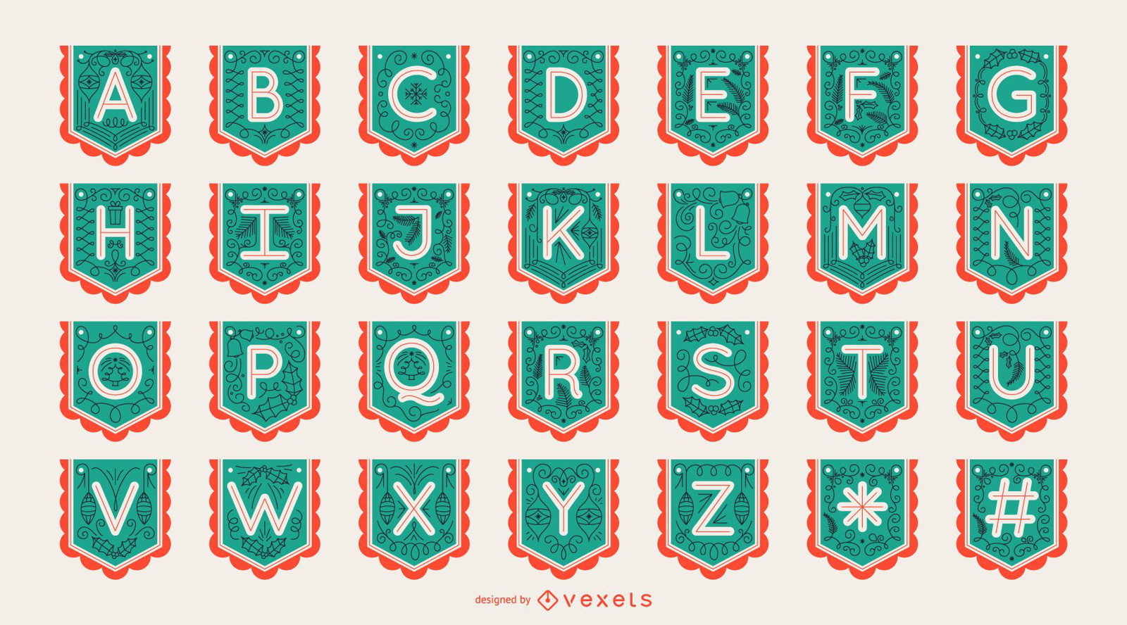 Conjunto de alfabeto de letras de estandarte de guirlanda