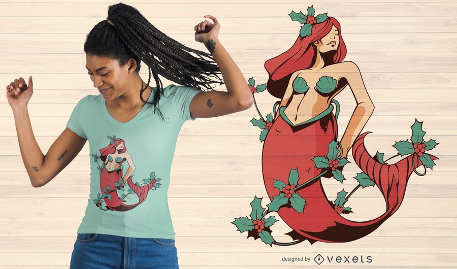 Design de t-shirt de sereia de Natal Design de t-shirt de sereia de Natal