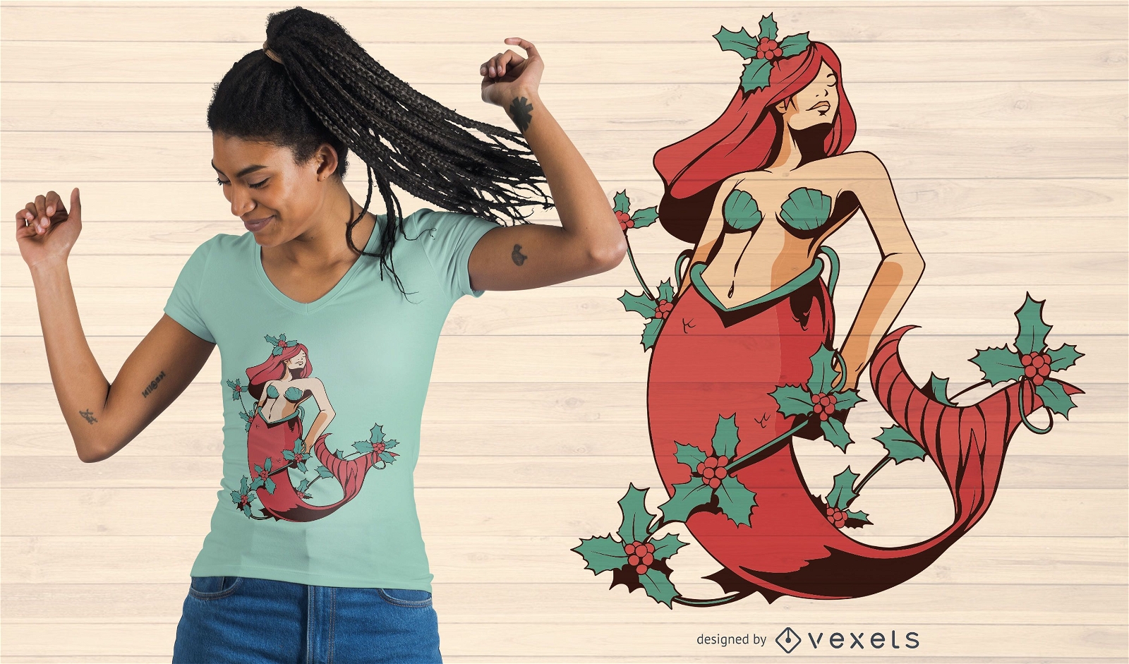 Christmas Mermaid T-shirt Design