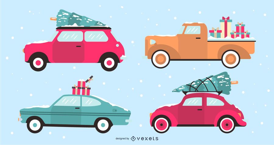 Holiday Cars Flat Design Illustration Set Holiday Cars Flat Design Illustration Set