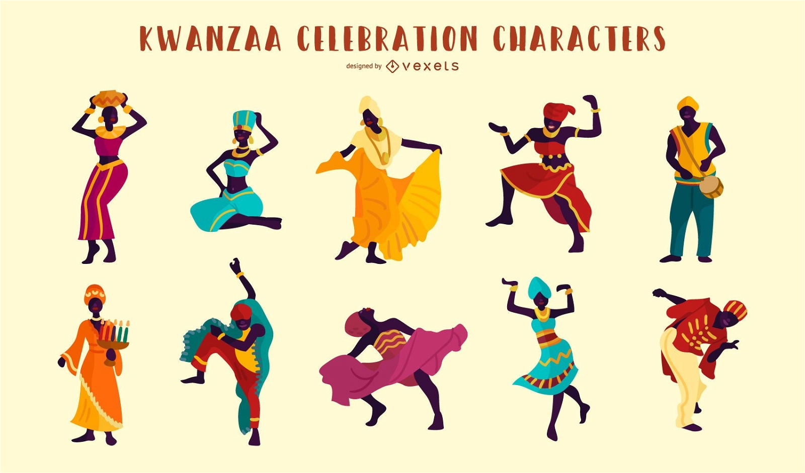 Conjunto de ilustración de personas de celebración de Kwanzaa