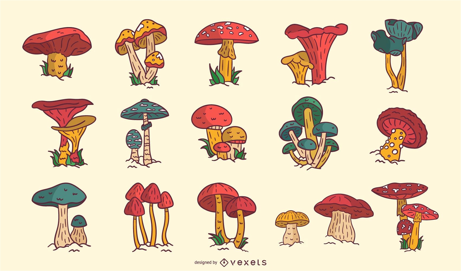 Coleção de cogumelos coloridos