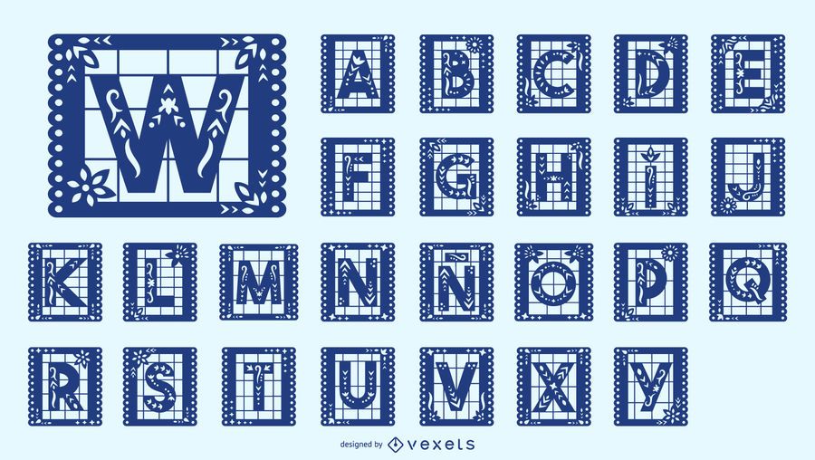 Juego de letras del alfabeto mexicano Papel Picado Juego de letras del alfabeto mexicano Papel Picado