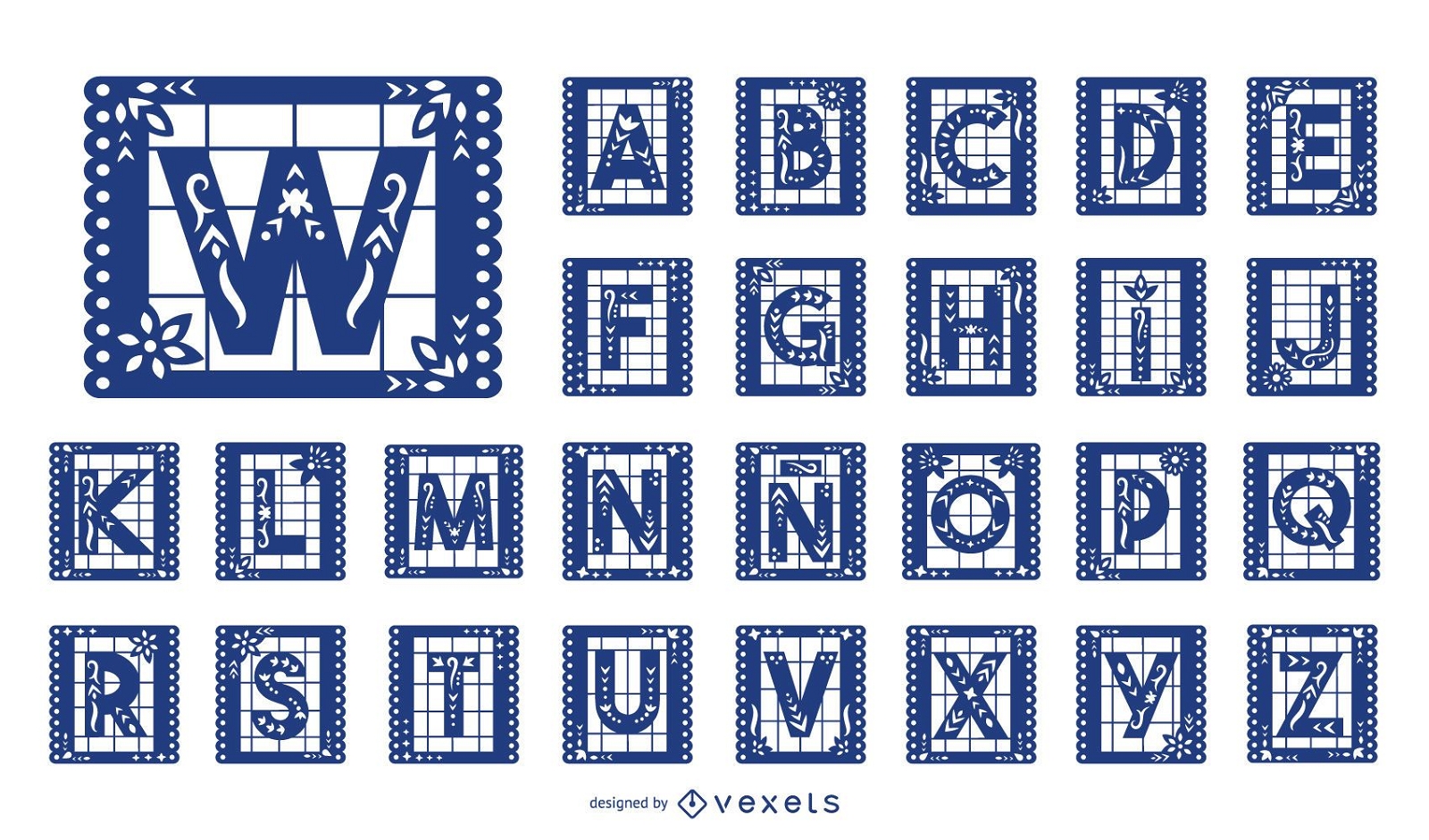 Conjunto de letras do alfabeto mexicano Papel Picado