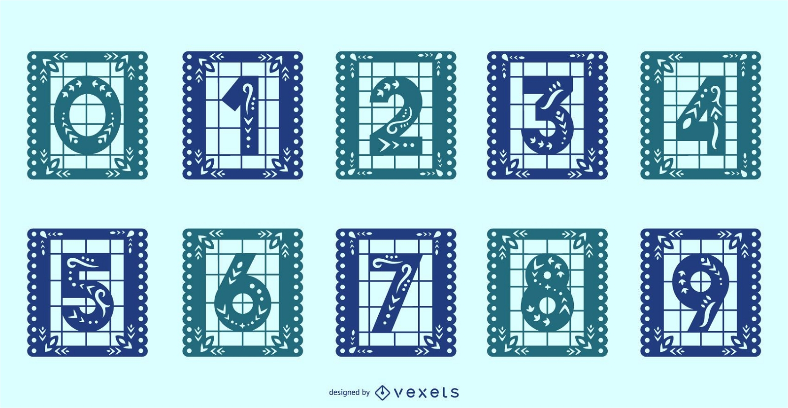 Conjunto de números de alfabeto de Papel Picado mexicano