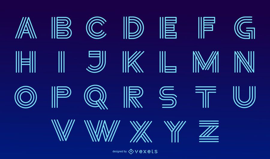 Conjunto de desenho de letras do alfabeto moderno de néon Conjunto de desenho de letras do alfabeto moderno de néon