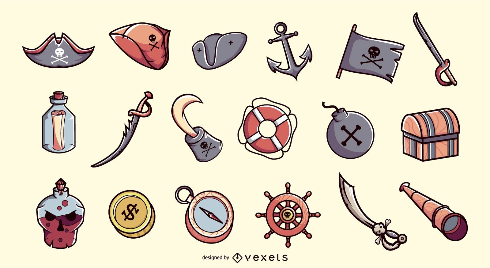 Colección de ilustraciones de elementos piratas