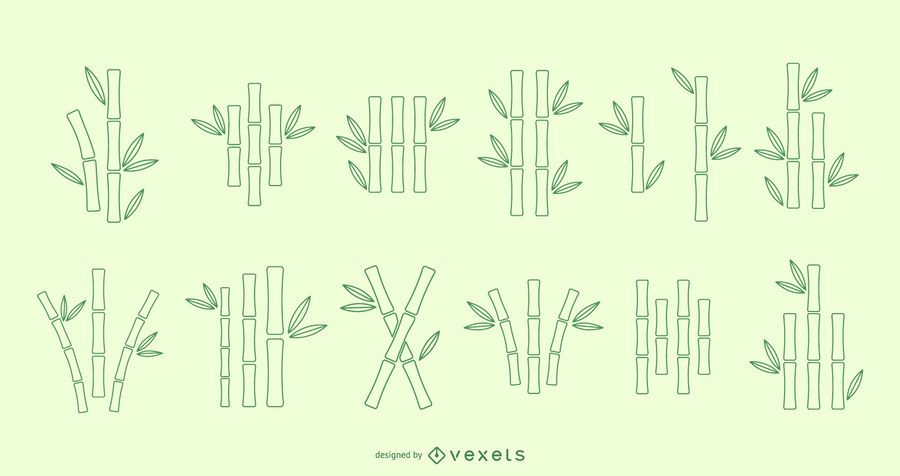 Bamboo line vector set Bamboo line vector set