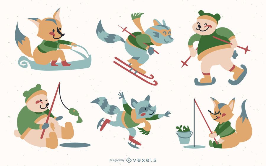 Conjunto de vacaciones de invierno de animales Conjunto de vacaciones de invierno de animales