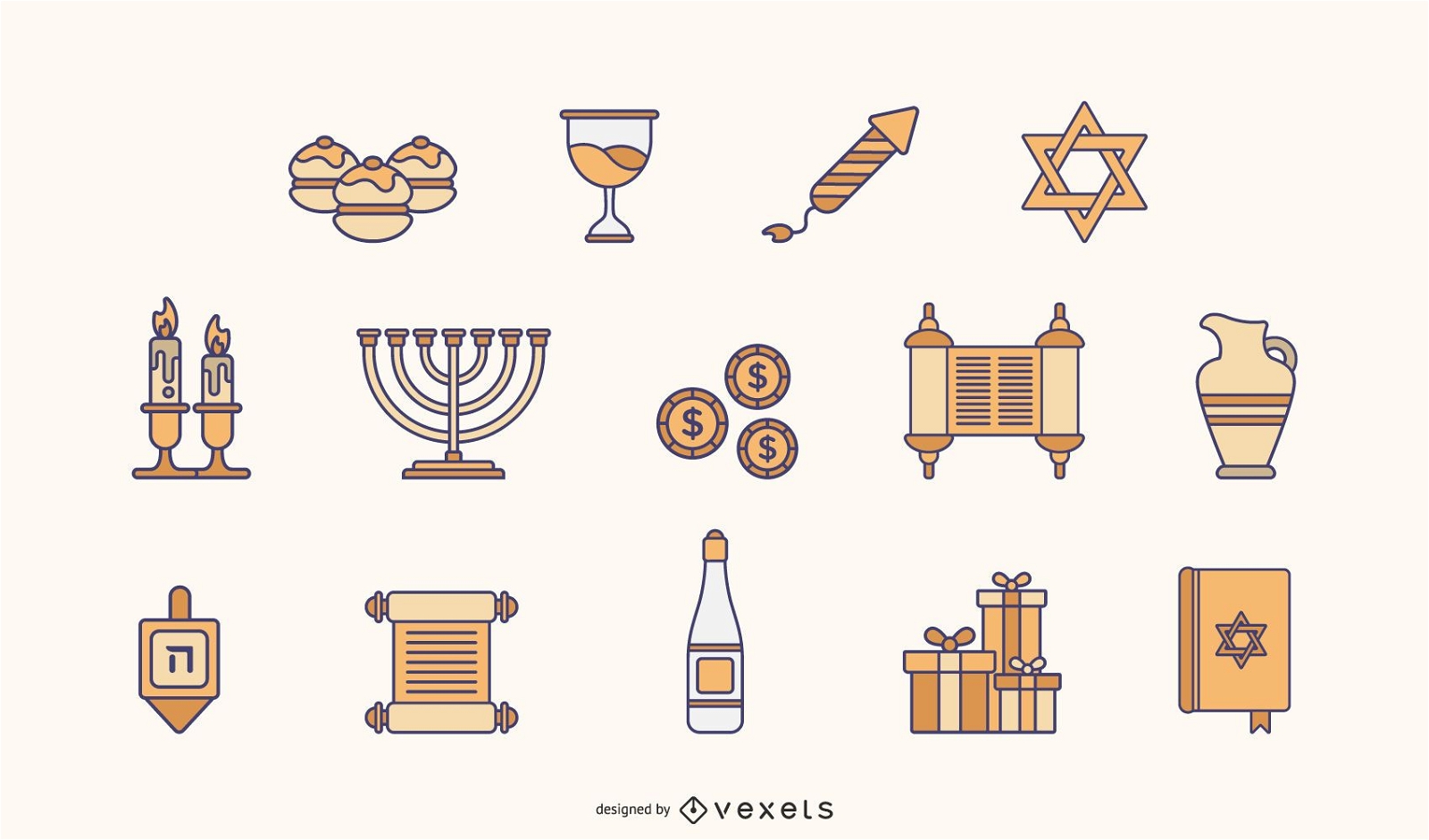 Pacote de elementos planos de Hanukkah