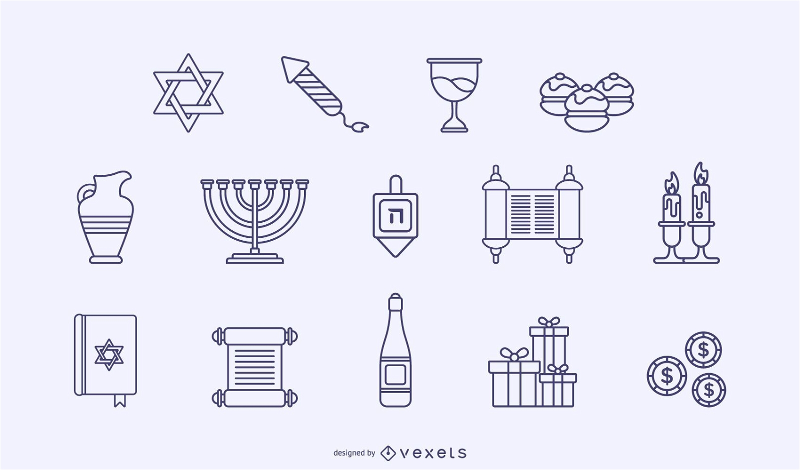 Paquete de elementos de trazo de Hanukkah