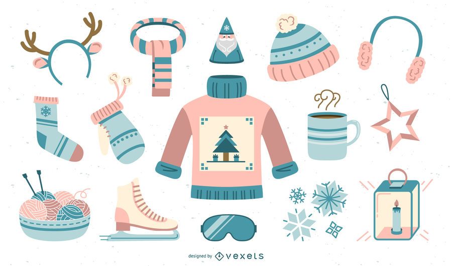 Coleção plana de elementos de inverno Coleção plana de elementos de inverno