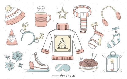 Winter elements offset collection Winter elements offset collection