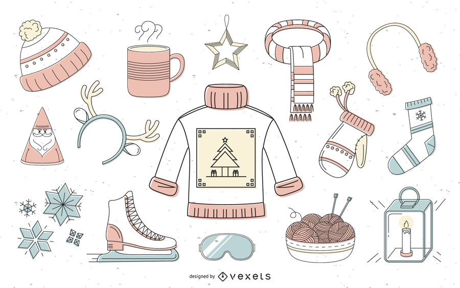 Colección offset de elementos de invierno Colección offset de elementos de invierno
