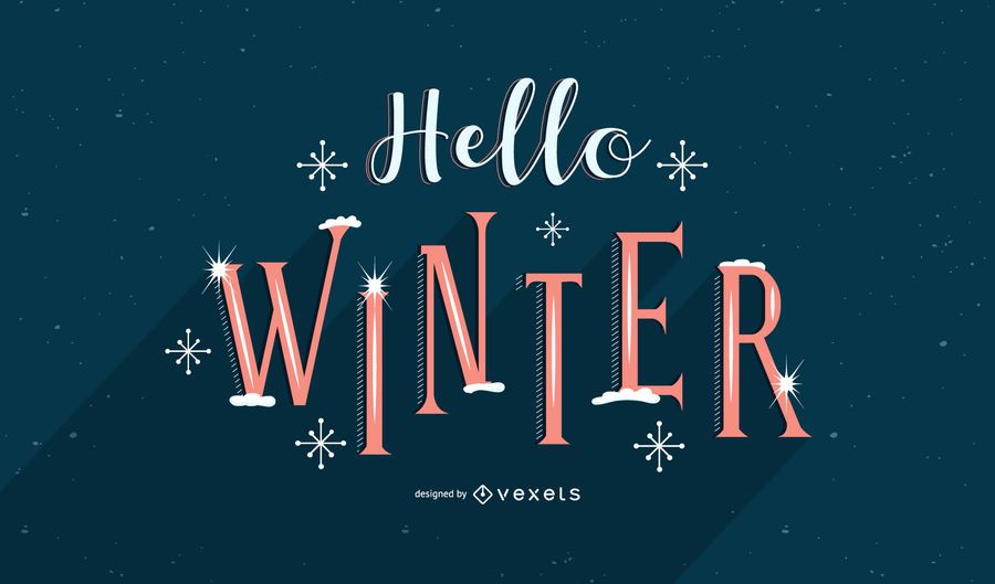 Hola diseño de letras de nieve de invierno Hola diseño de letras de nieve de invierno