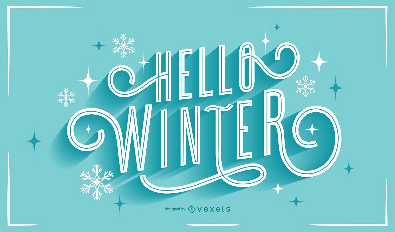 Hello winter snowflakes lettering