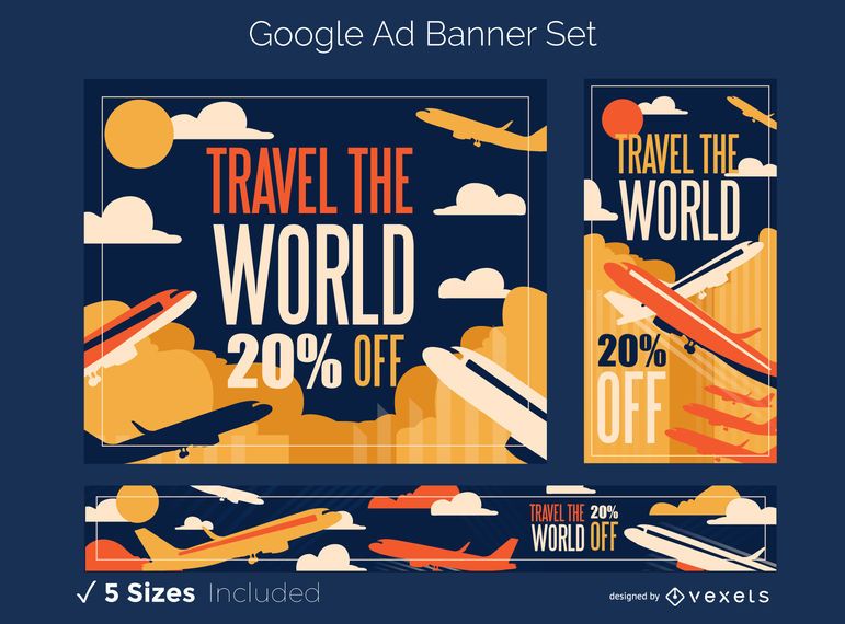 Conjunto de banner de anúncio de aviões Conjunto de banner de anúncio de aviões