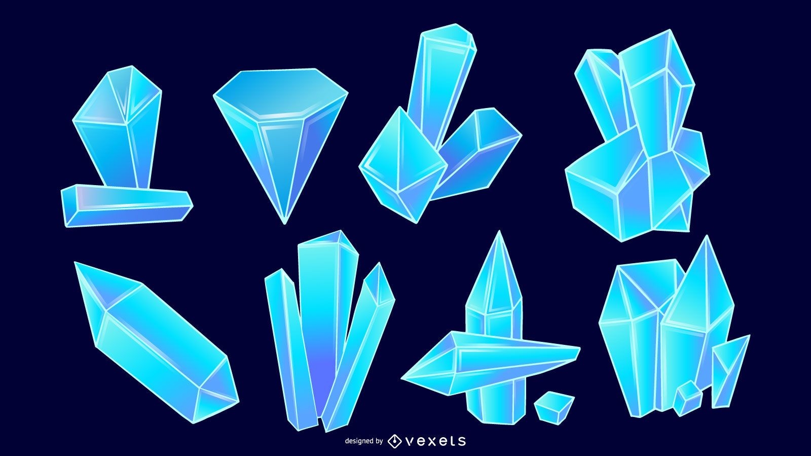 Conjunto de vetores de cristais azuis