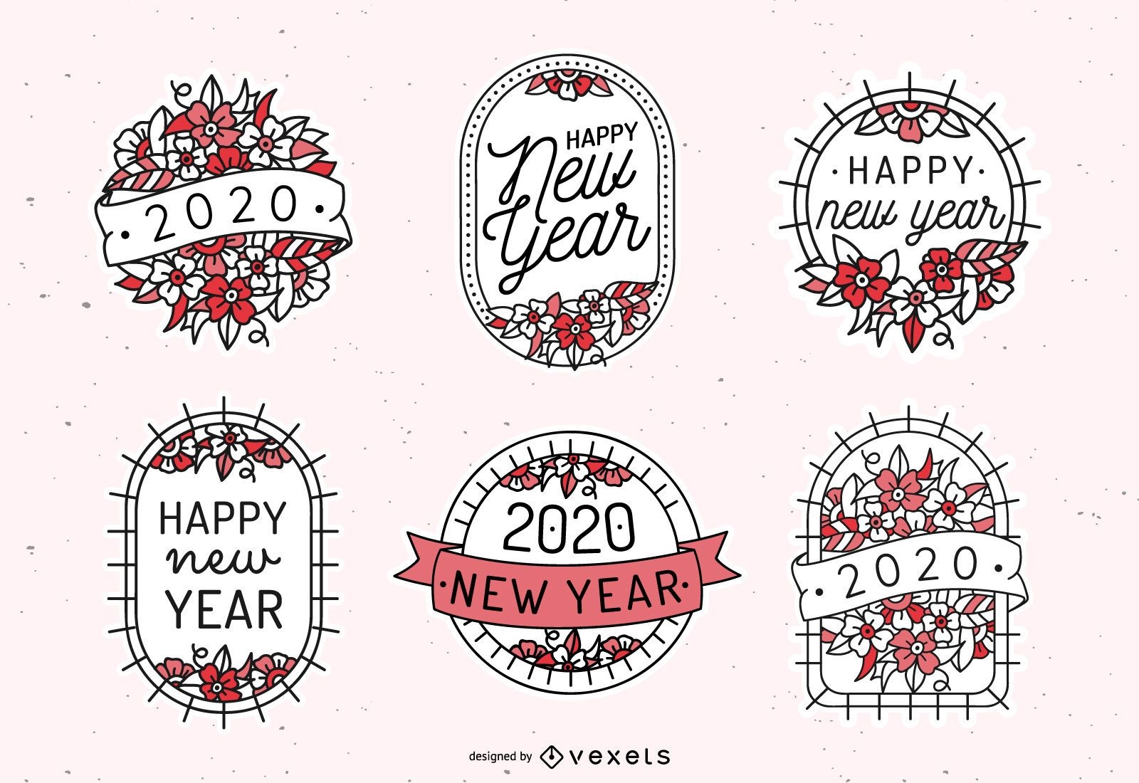 New year floral badge set