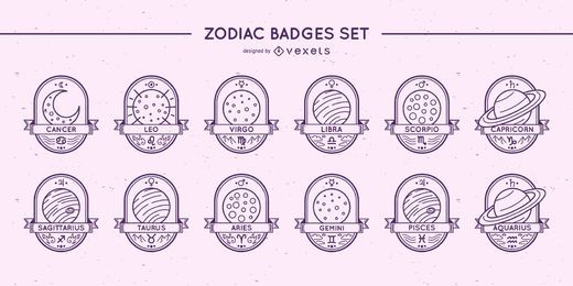Conjunto de planetas de emblemas do zodíaco Conjunto de planetas de emblemas do zodíaco