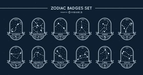 Conjunto de estrellas de insignias del zodiaco Conjunto de estrellas de insignias del zodiaco