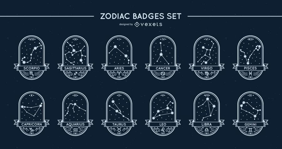 Zodiac badges stars set Zodiac badges stars set