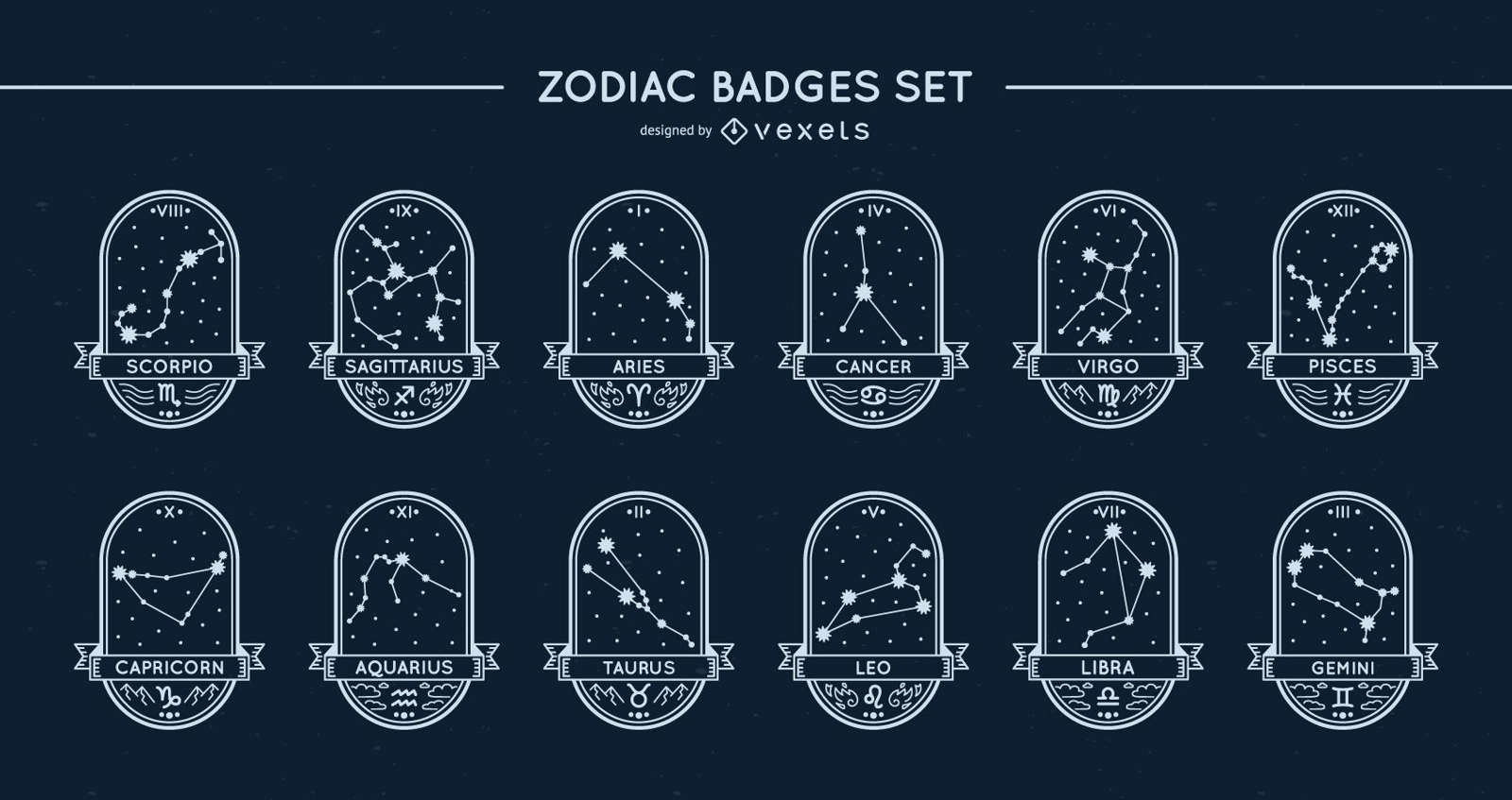 Conjunto de estrelas com emblemas do zod?aco